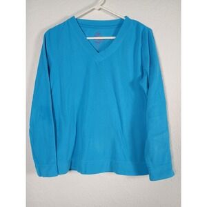Made For Life Women's Medium Medium V-Neck Fleece Pullover Turquoise Blue